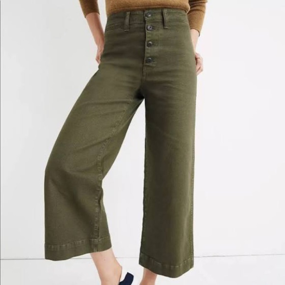 Madewell Olive Emmett wide leg crop pants